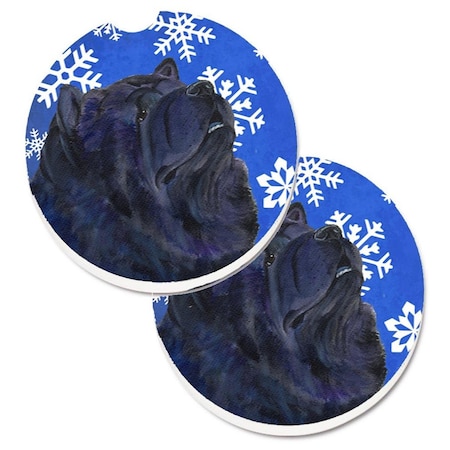 Carolines Treasures Chow Chow Winter Snowflakes Holiday Set of 2 Cup Holder Car Coaster SS4639CARC